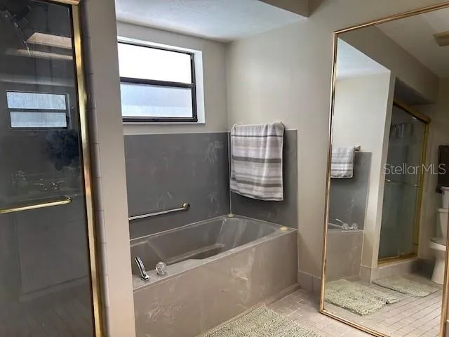 a bathroom with a bathtub and a shower