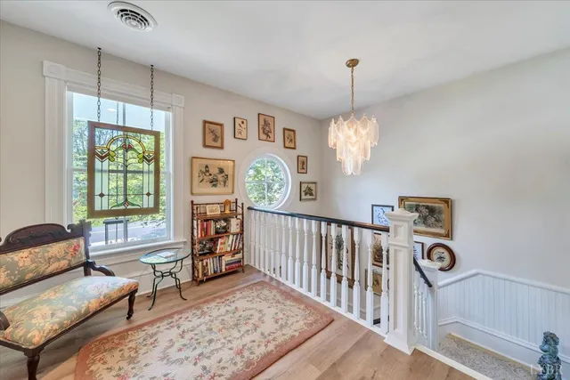 an aerial view of a house with a garden