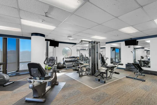 a view of a room with gym equipment