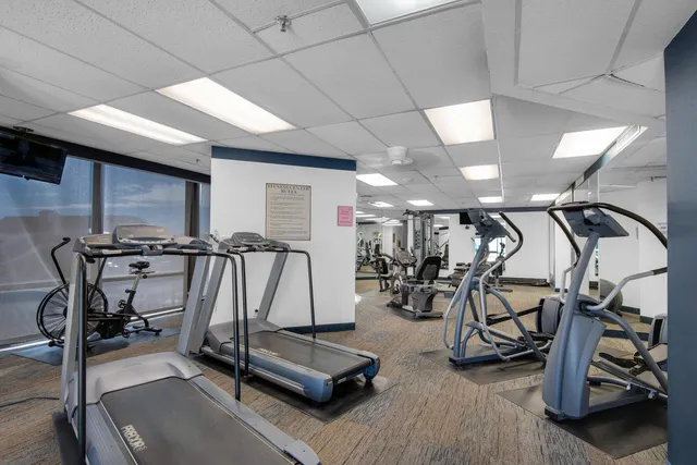 a view of a room with gym equipment
