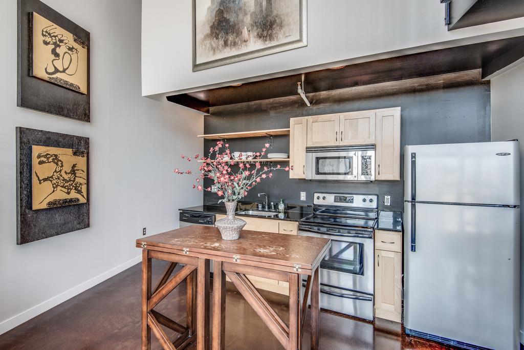 1400 Rosa L Parks Boulevard, Unit 323 Nashville, TN 37208 - Photo 14 of 25 a kitchen with stainless steel appliances granite countertop a refrigerator and a stove top oven