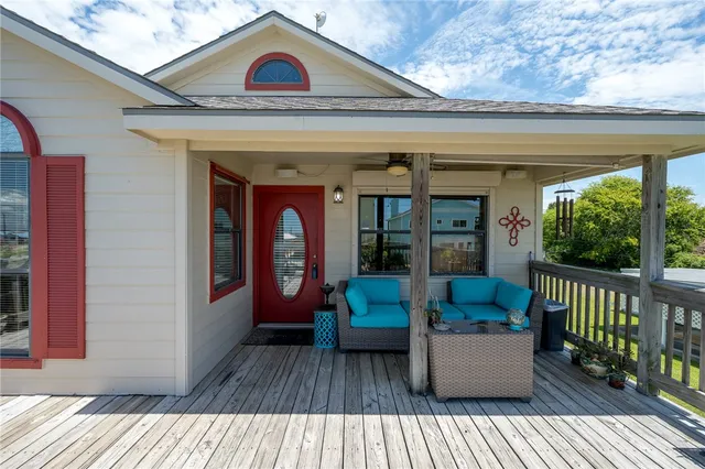 a view of roof deck with patio