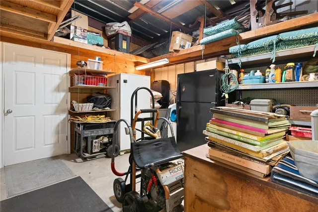 a storage room with furniture
