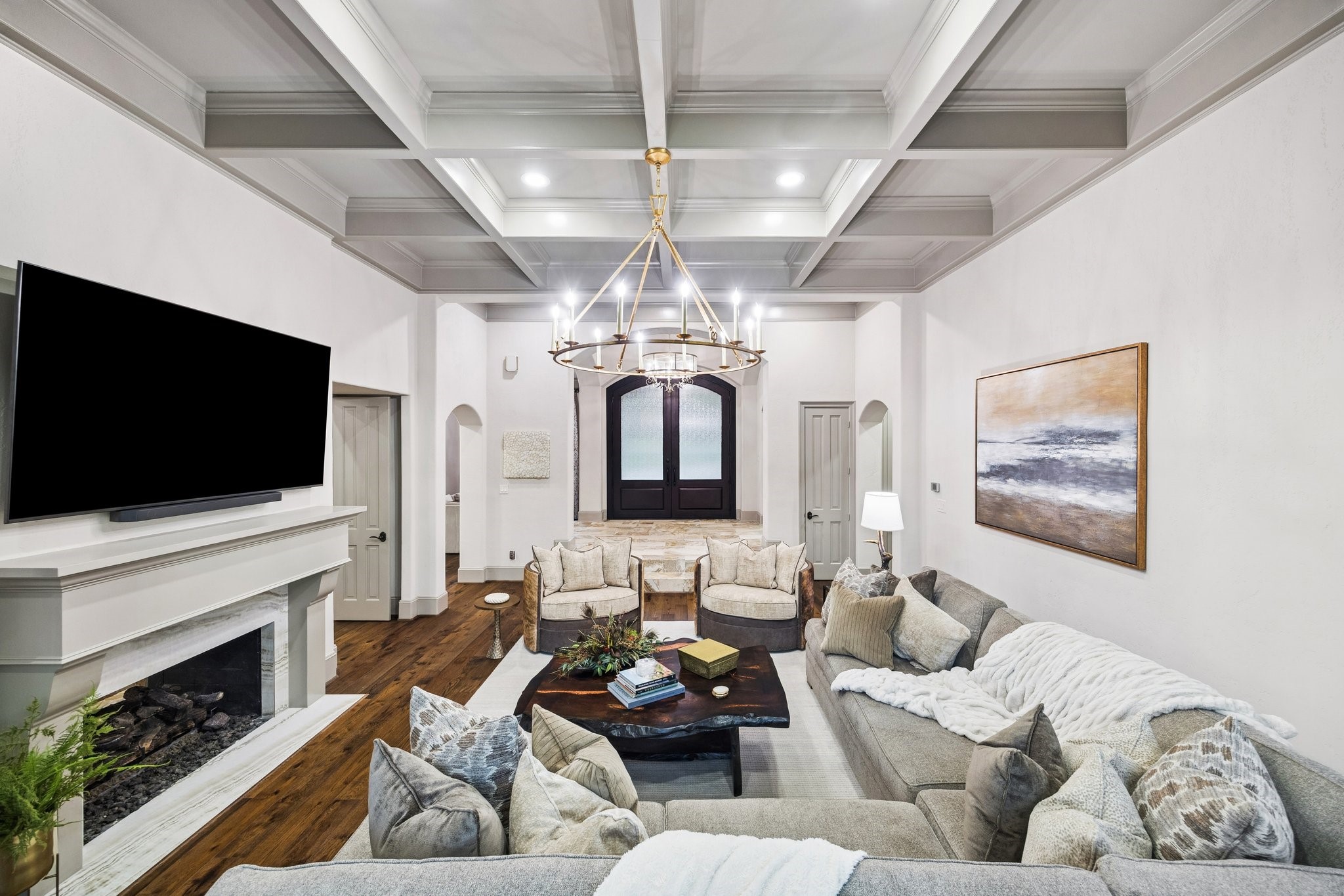 6602 Riva Ridge Drive Richmond, TX 77406 - Photo 9 of 50 a living room with furniture a fireplace and a flat screen tv