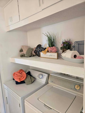 259 14th Street Ogden, UT 84404 - Photo 19 of 21 Laundry area with upper white cabinetry and open shelving