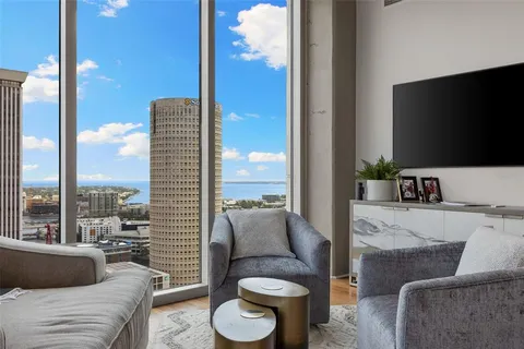 a view of a balcony with city view