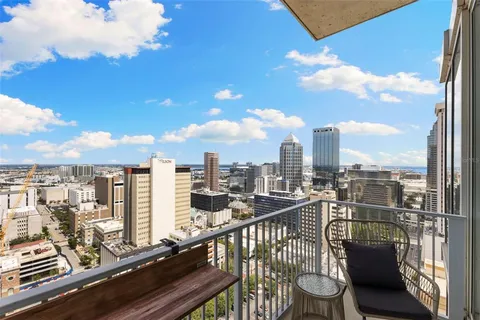 a view of a city with tall buildings