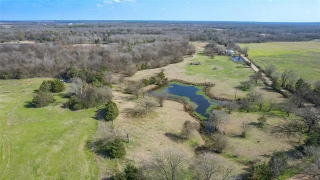 an aerial view of a pool