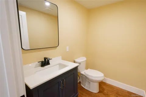 a bathroom with a toilet a sink and mirror