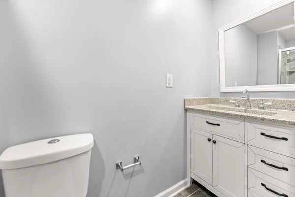a bathroom with a sink a toilet and vanity