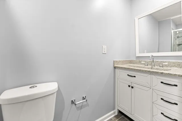 a bathroom with a sink a toilet and vanity