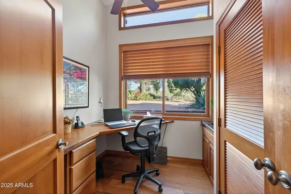a view of a garage with furniture