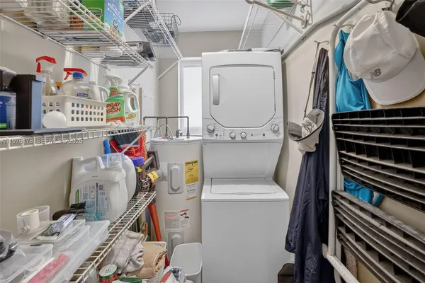 a view of a lake with outdoor seating space