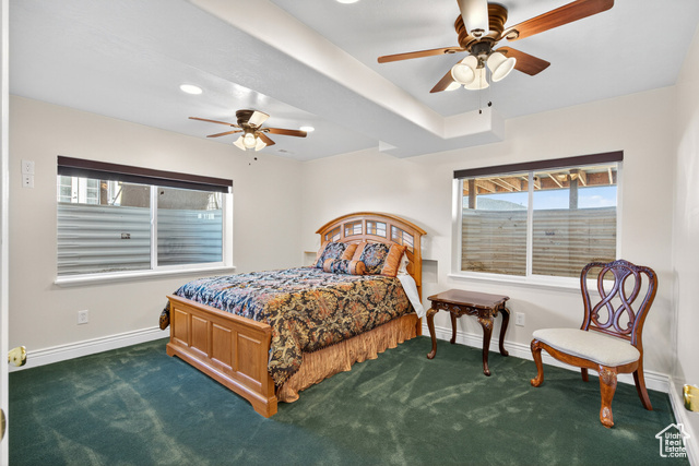 4768 East Hickman Canyon Road Stockton, UT 84071 - Photo 49 of 85 Basement bedroom featuring dark carpet, a ceiling fan, and recessed lighting.