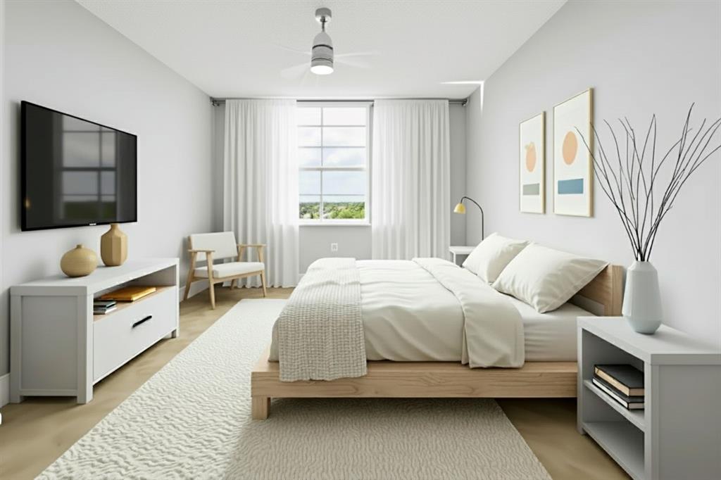 520 Southeast 5th Avenue, Unit 1504 Fort Lauderdale, FL 33301 - Photo 15 of 53 a spacious bedroom with a bed and a flat screen television