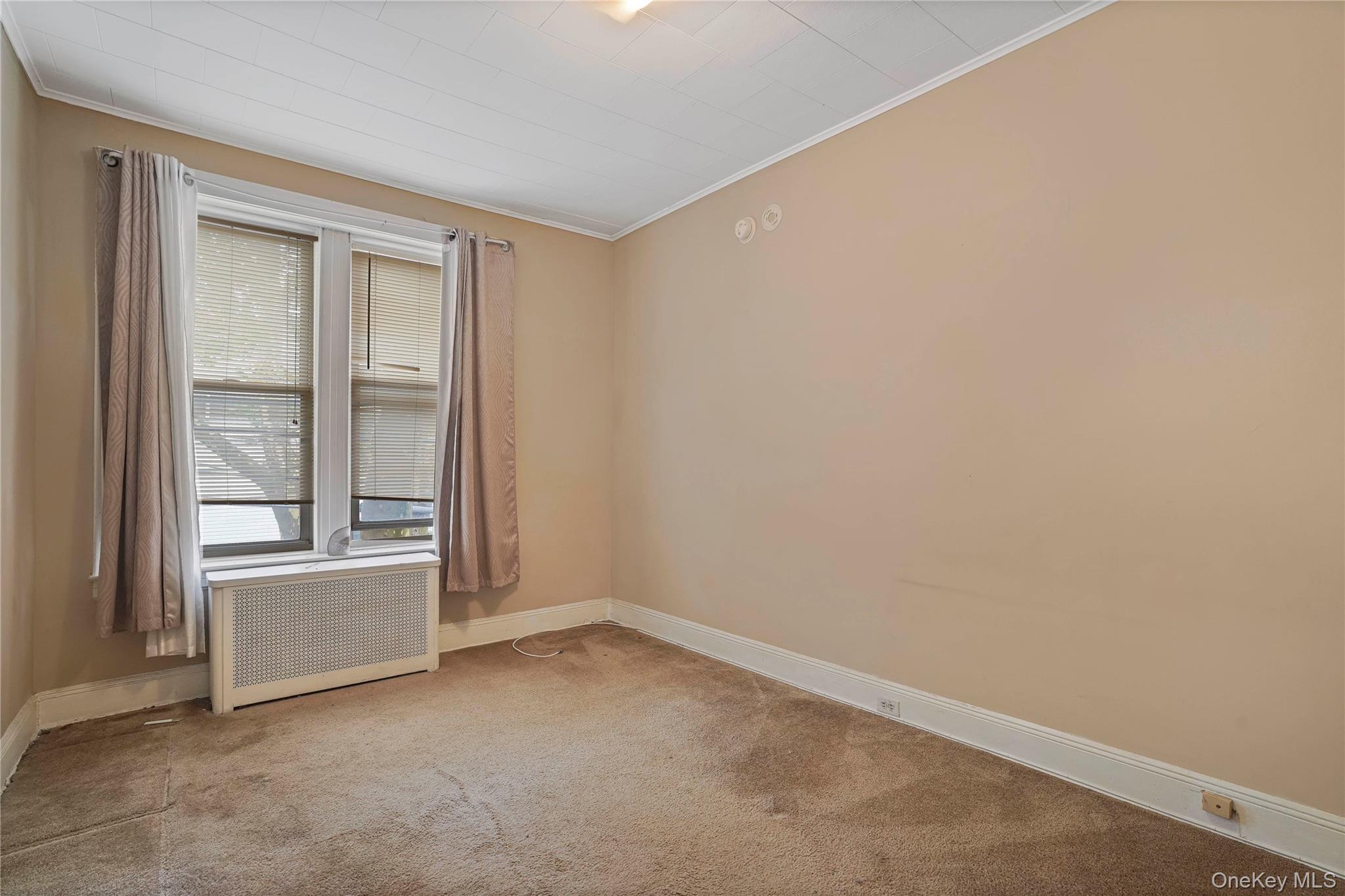 72-07 73rd Street Queens, NY 11385 - Photo 14 of 44 Empty room with radiator heating unit, carpet, and crown molding