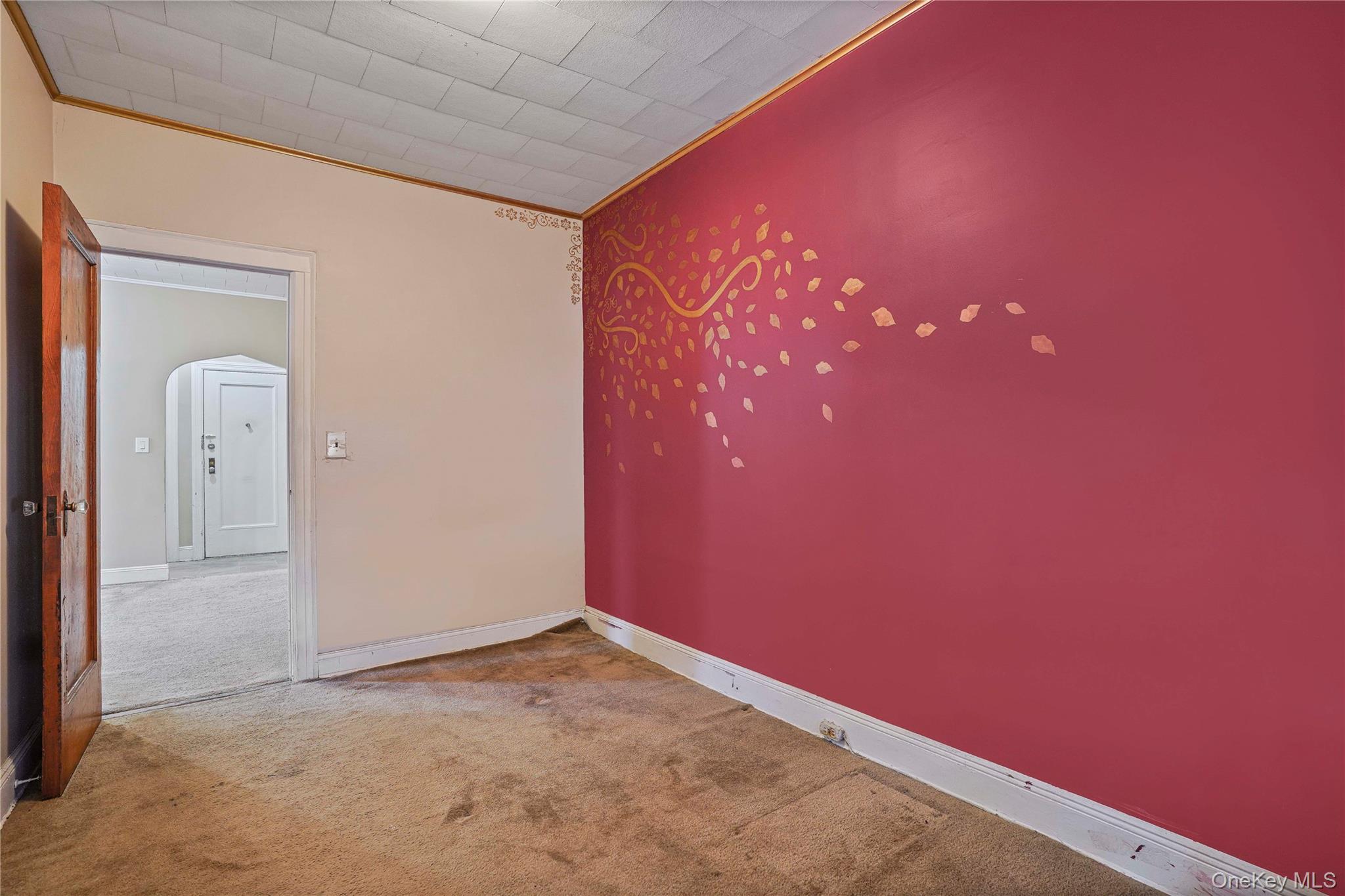 72-07 73rd Street Queens, NY 11385 - Photo 27 of 49 Unfurnished room with arched walkways, crown molding, and carpet flooring