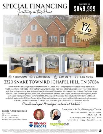 $849,999 | 2320 Snake Town Road, Chapel Hill, TN 37034