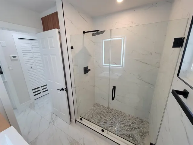 a bathroom with a shower