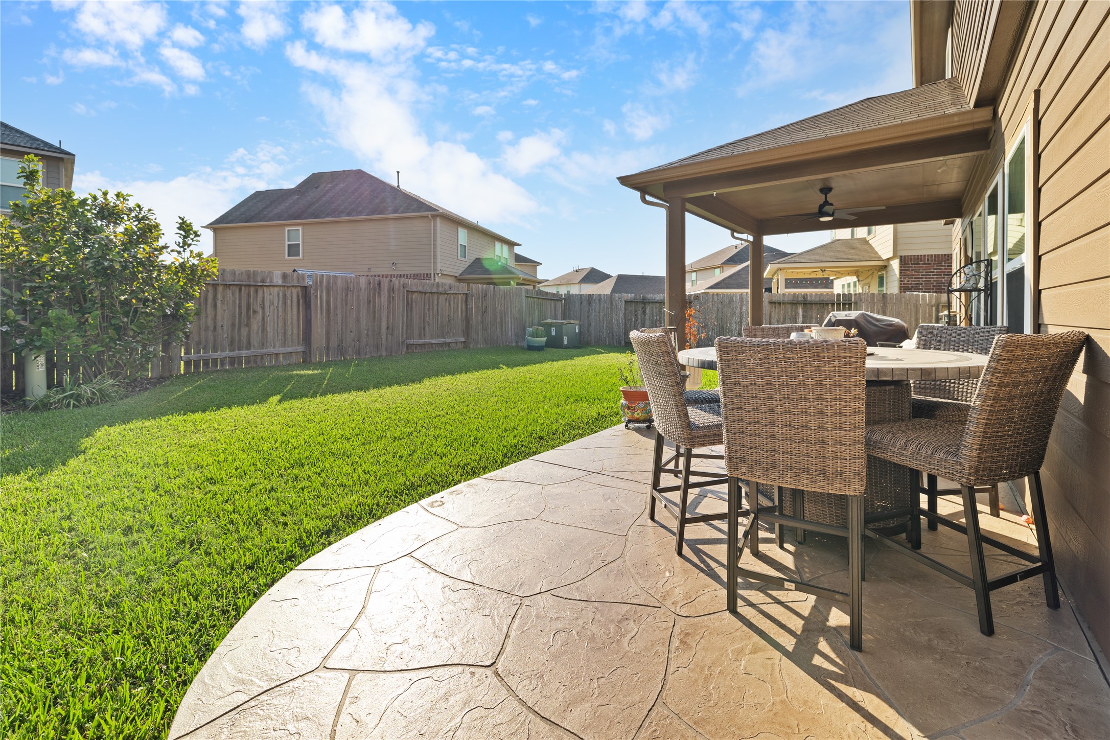 14906 Rustler Gate Lane Cypress, TX 77433 - Photo 29 of 30 a view of a backyard with a patio and wooden floor