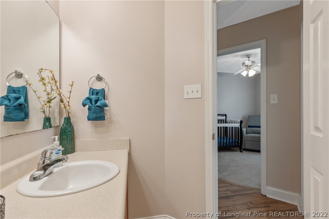 191 Quarry Lane Raeford, NC 28376 - Photo 37 of 42 a en suite bathroom with a sink and a mirror