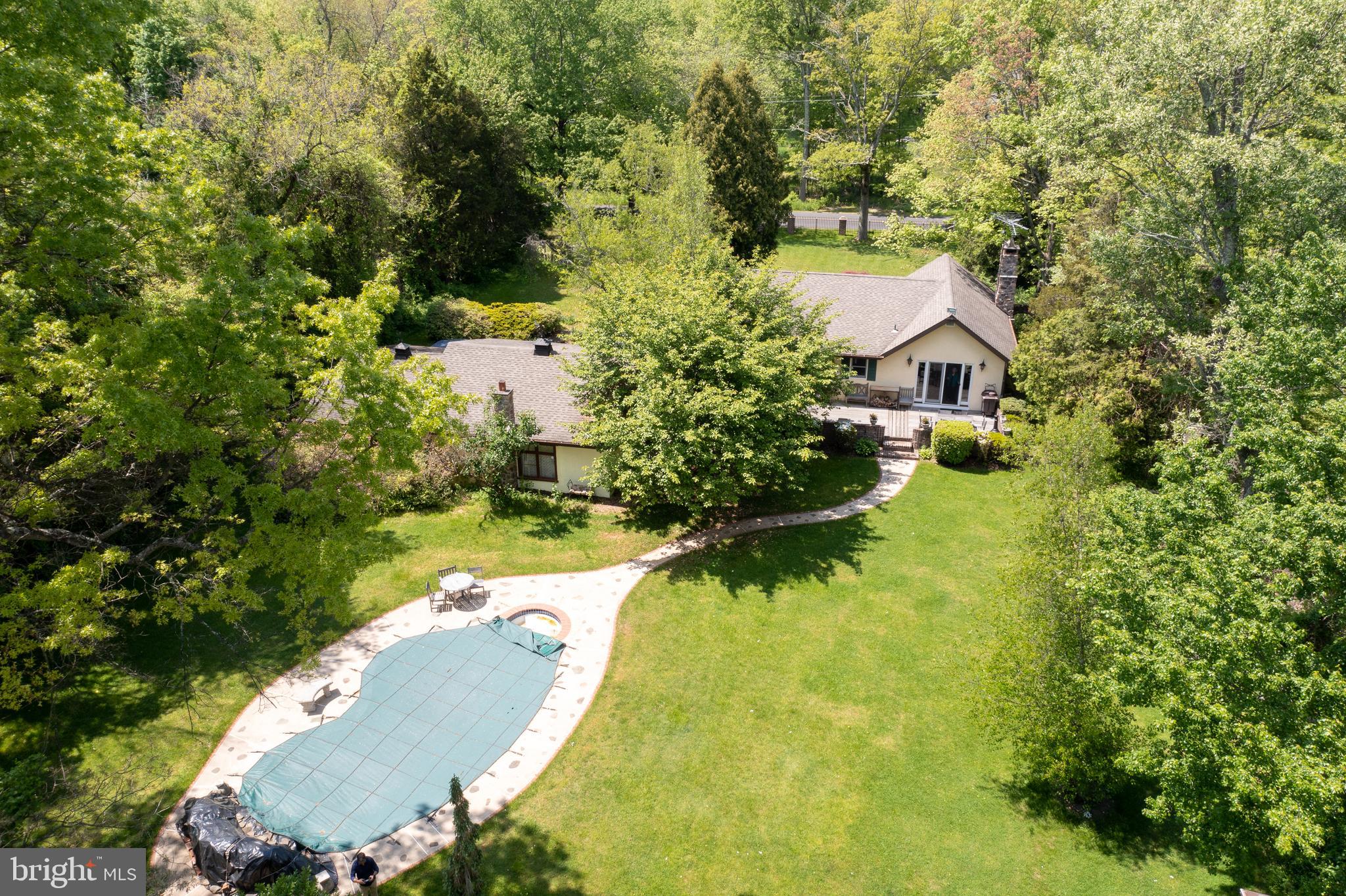 6616 Ferry Road New Hope, PA 18938 - Photo 2 of 49 Aerial view of pool waterfall, garages, deck house