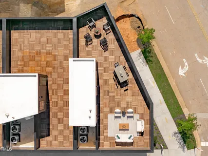 a room with a table and a mirror