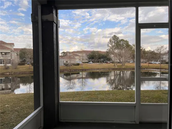 a view of a lake from a window