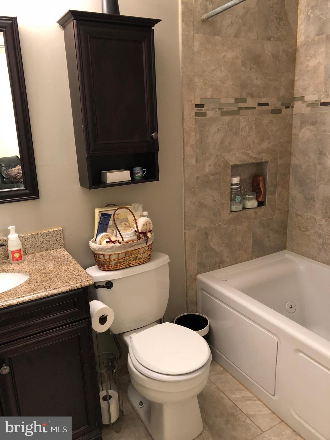 725 Four Mile Road Alexandria, VA 22305 - Photo 12 of 23 a bathroom with a granite countertop toilet sink and mirror