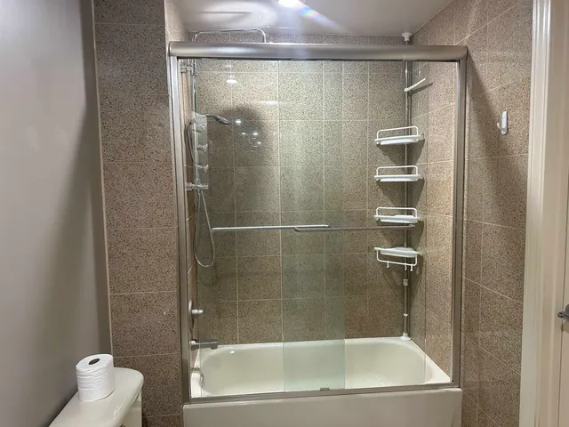 a bathroom with a bathtub