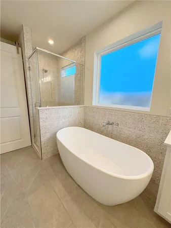 a bathroom with a bathtub