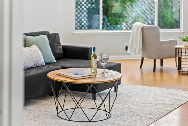a living room with furniture potted plant and a flat screen tv