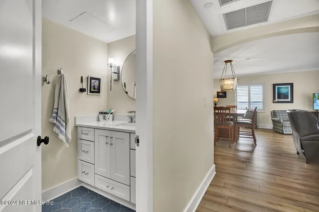 a view of dining room with wooden floor