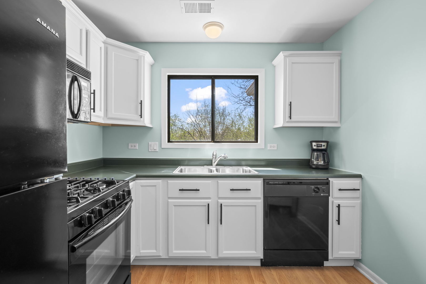 831 Coach Road, Unit 4 Palatine, IL 60074 - Photo 5 of 18 a kitchen with granite countertop a stove sink and cabinets