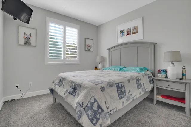 a bedroom with a bed and a tv