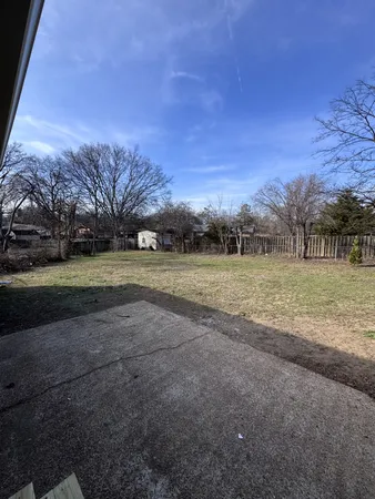 a view of dirt field with trees