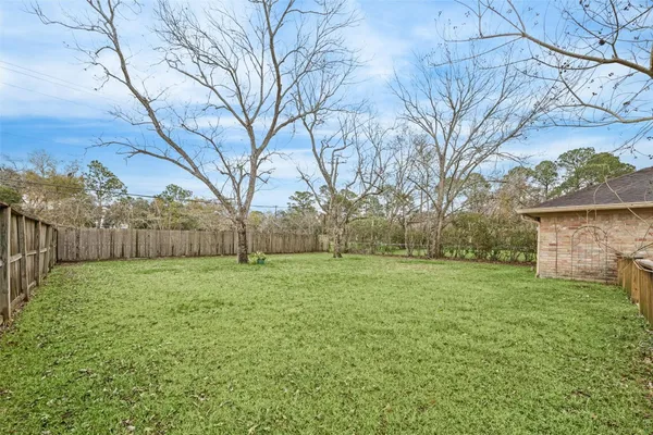 a view of a big yard with a house and large trees