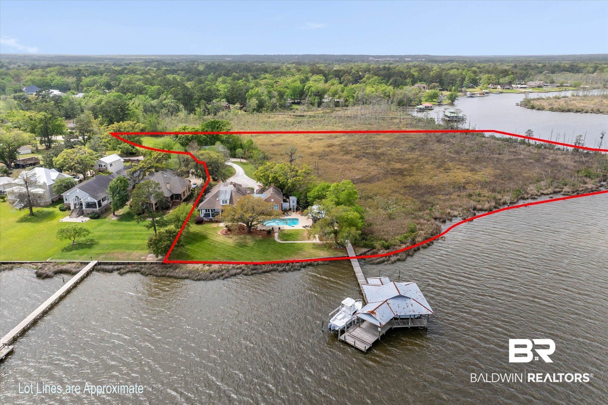 3500 Higgins Road Mobile, AL 36619 - Photo 50 of 54 Aerial overview of property's location with property boundaries highlighted and a large body of water