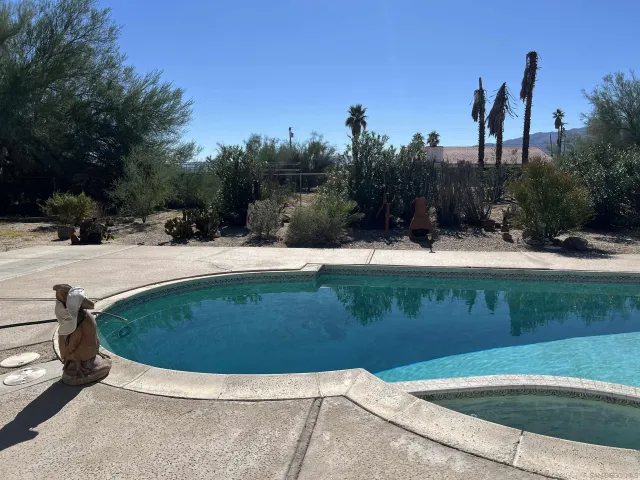 a view of a swimming pool with a yard
