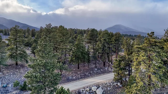 a view of a city and mountains in the background