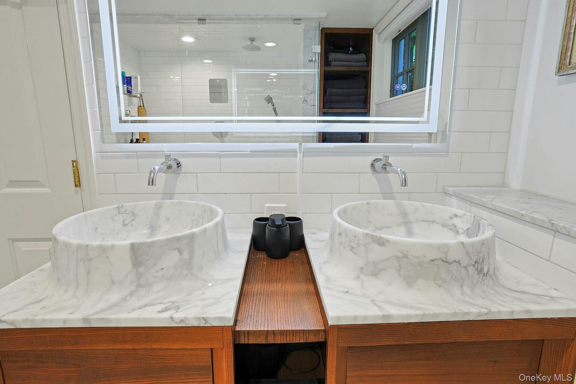 88 River Road Nyack, NY 10960 - Photo 38 of 49 a bathroom with a granite countertop sink and a mirror