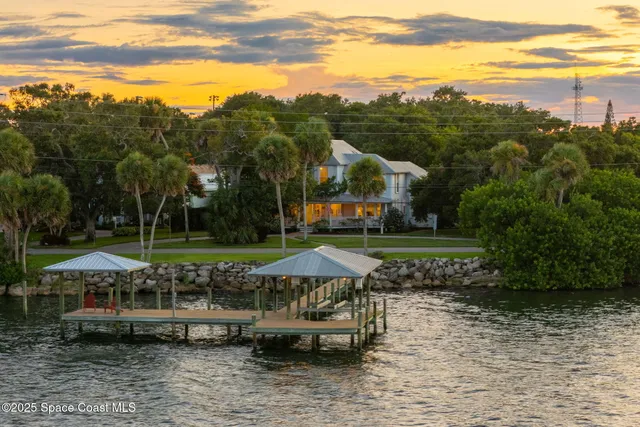 a view of a lake with a garden