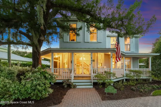 a view of a porch with wooden floor