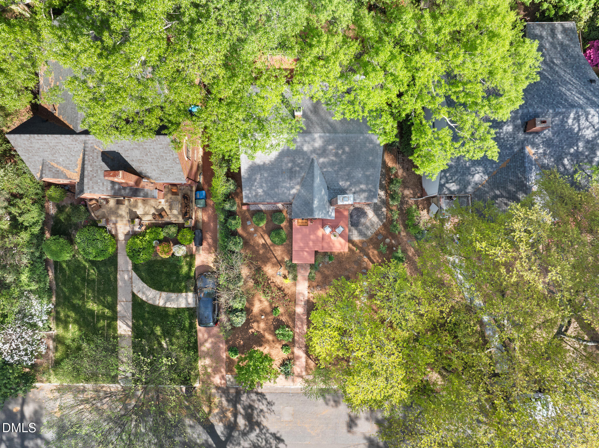 1414 Acadia Street Durham, NC 27701 - Photo 42 of 46 an aerial view of residential house with outdoor space and trees all around