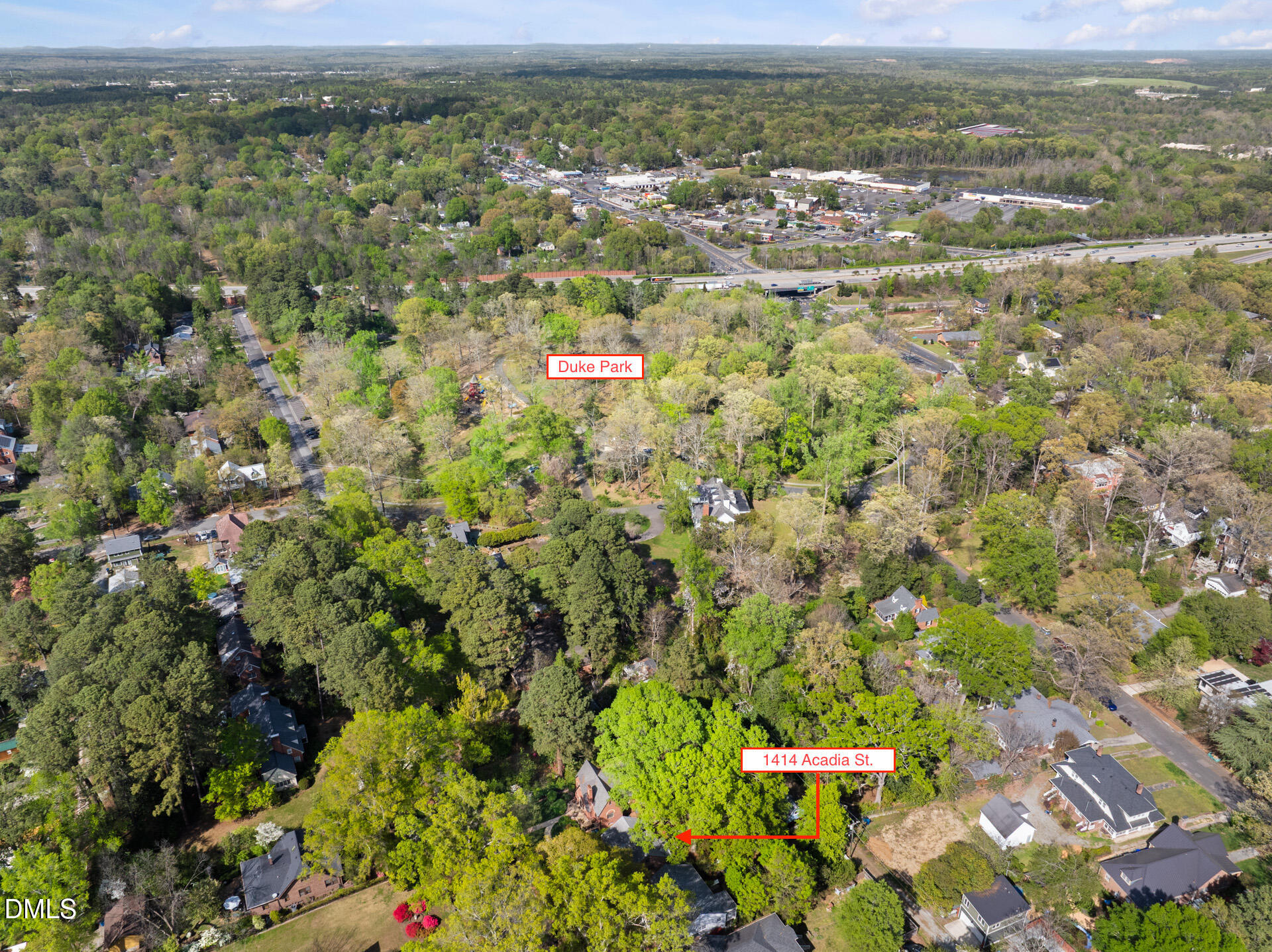 1414 Acadia Street Durham, NC 27701 - Photo 44 of 46 an aerial view of residential houses with outdoor space and trees