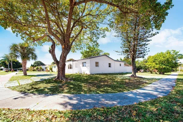 a view of a large yard with a tree