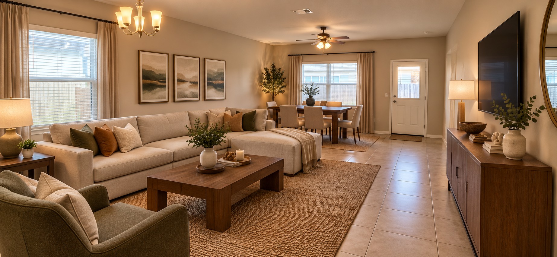 7024 Ranchito Drive Austin, TX 78744 - Photo 21 of 22 Virtually staged - An open floor plan seamlessly connects the comfortable living area with the adjacent dining space.