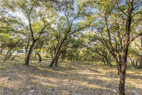 a view of a green field with trees in the background