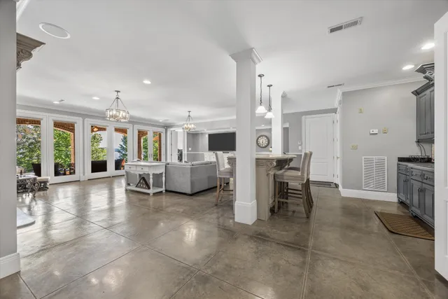 a view of a garden with a lake view