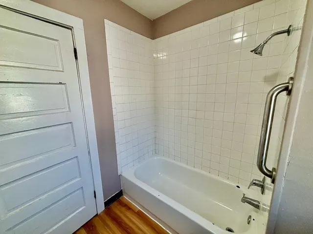 an empty room with a door